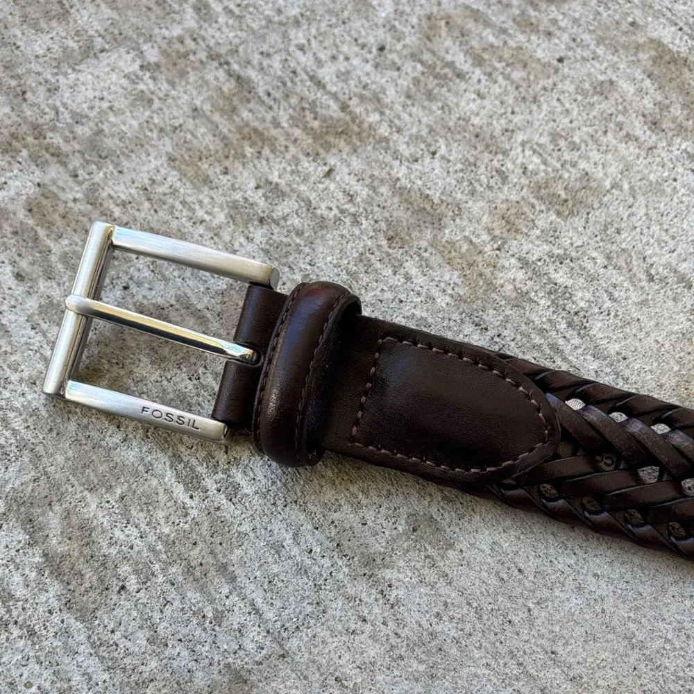 Fossil Men's Braided Leather Belt - Dark Brown